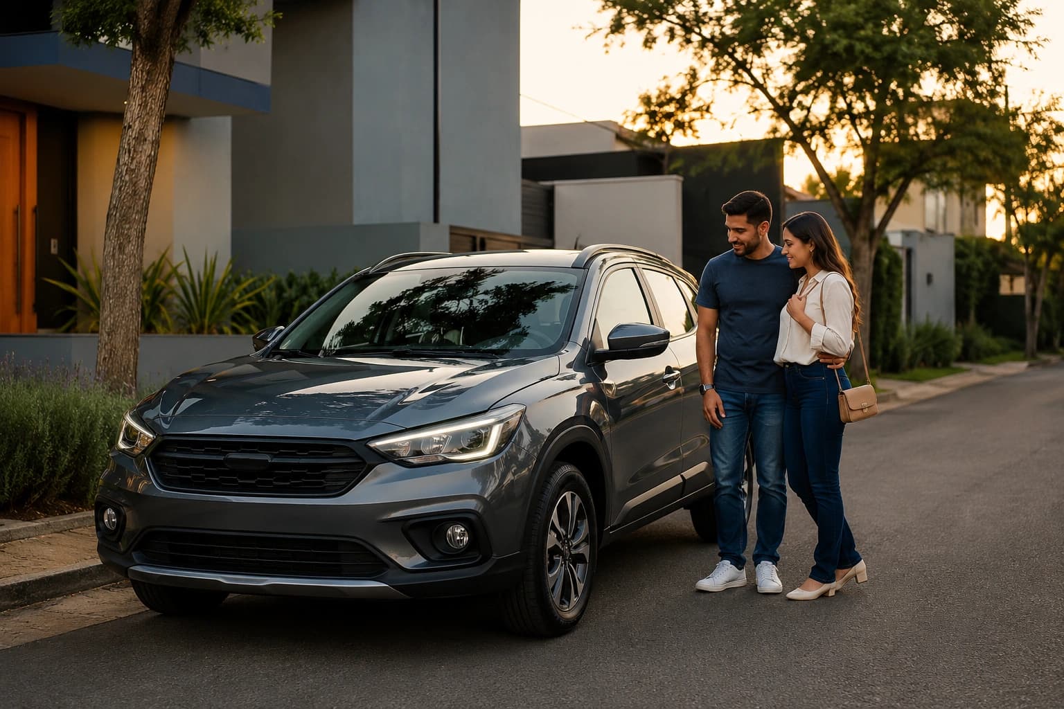 Pessoa ao lado de um automóvel moderno